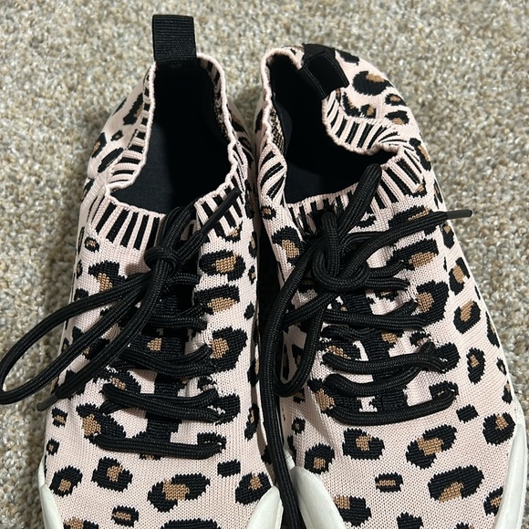 Pink Leopard Print Slip on Sneakers Lace Up Stretch Size 6 - Picture 5 of 5